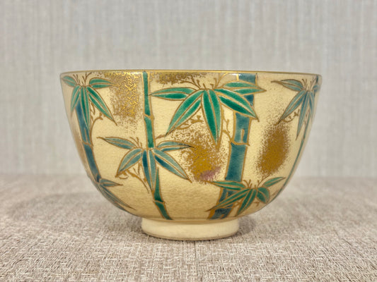 SBKTB178 平安覚人造 金粉 竹 茶碗 京燒