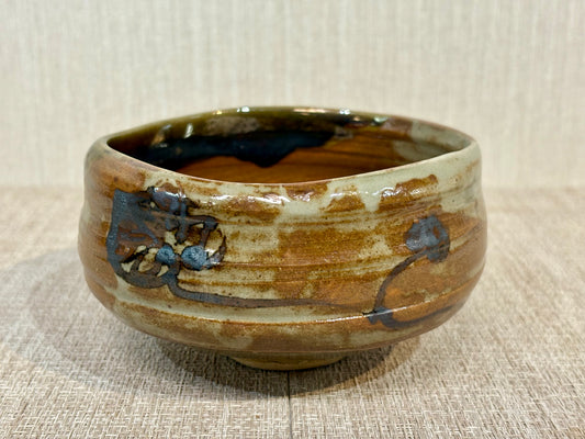 SBKTB232 加藤春二造 織部 葵之絵 茶碗(松尾不染斎書付)