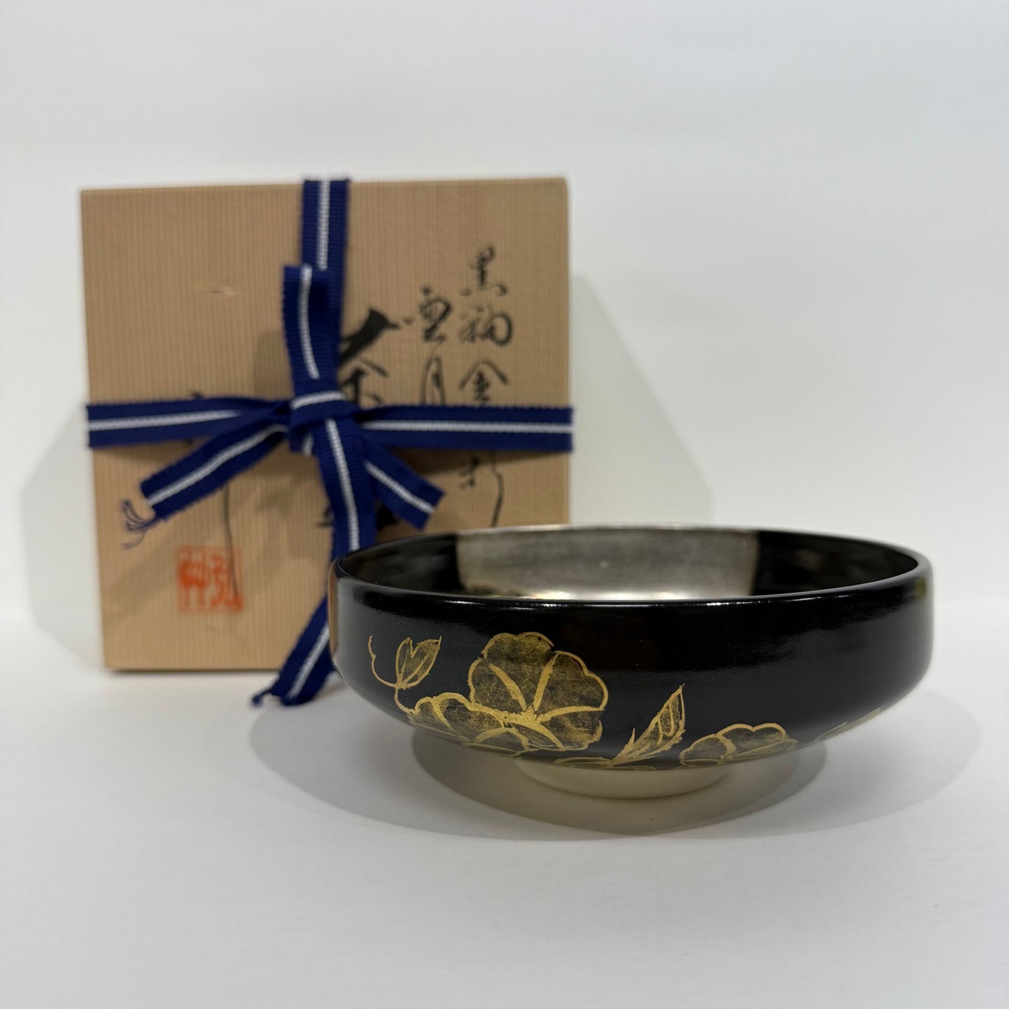 SBKTB103 京焼　弘艸造　黒釉金銀彩雲月茶碗