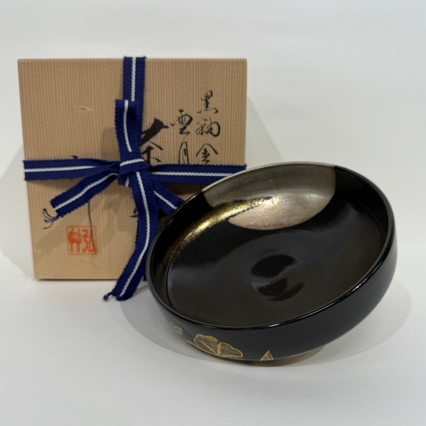 SBKTB103 京焼　弘艸造　黒釉金銀彩雲月茶碗