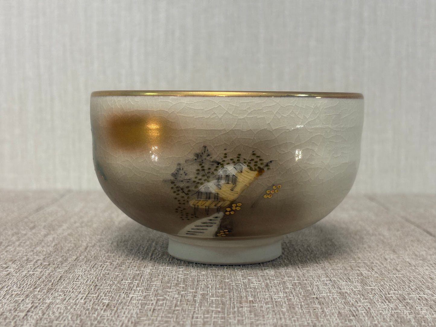 SBKTB148   九谷焼　栄峰造　金彩色絵　風景　茶碗